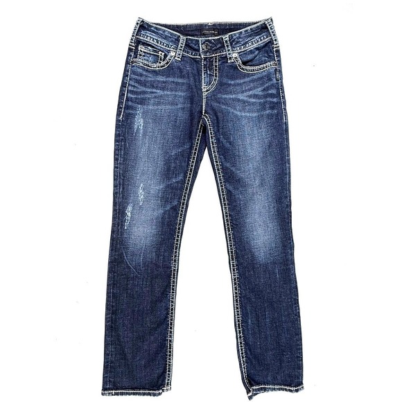 Silver Jeans Co Suki Straight Leg Dark Wash Thick Stitch Denim Jeans W28 L30 - Picture 4 of 9